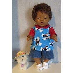 zomer capuchontrui setje blauw hond baby born 43cm