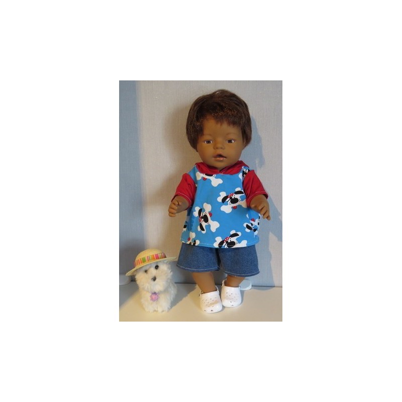zomer capuchontrui setje blauw hond baby born 43cm