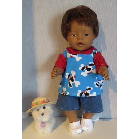 zomer capuchontrui setje blauw hond baby born 43cm