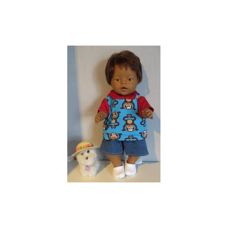 zomer capuchontrui setje blauw apen baby born 43cm