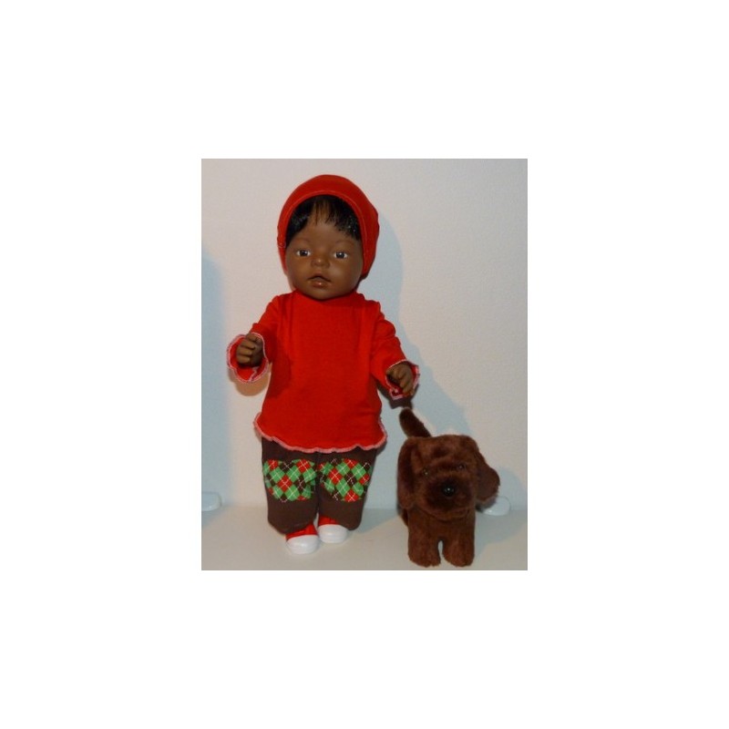 broek setje bruin met groen  baby born 43cm