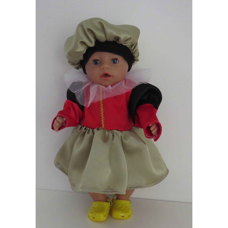 pietjurk rood,goud met zwart  baby born 43cm