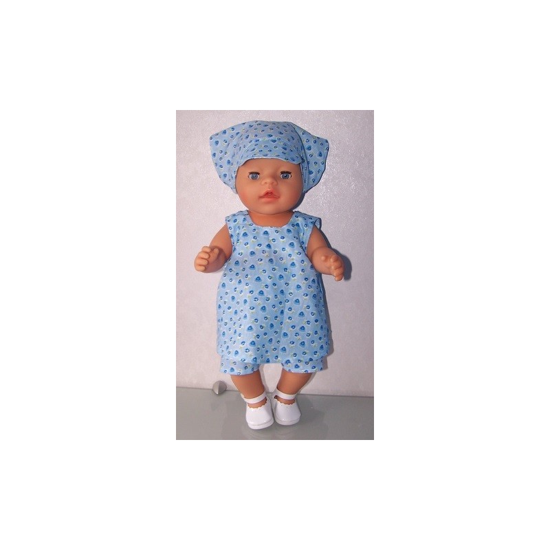 zomerjurk blauw hartjes  baby born 43cm