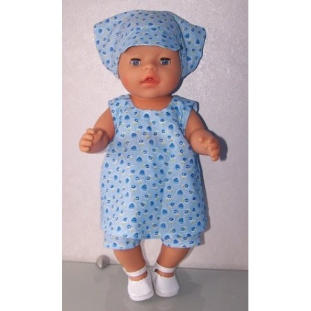 zomerjurk blauw hartjes  baby born 43cm