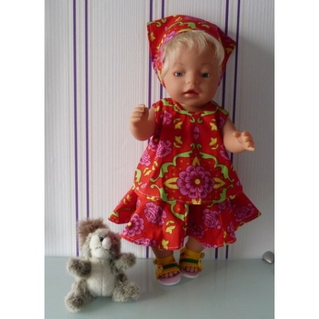zomersetje rood met bloemen groot baby born 43cm