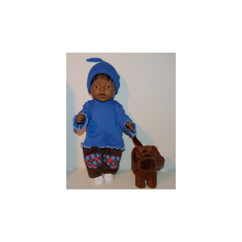 broek setje met blauw geruit baby born 43cm