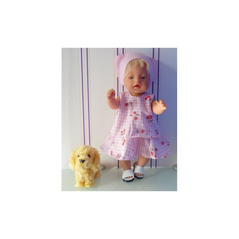 zomersetje roze geruit aardbeien baby born 43cm