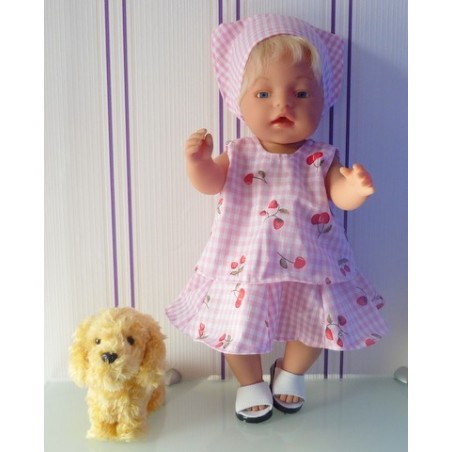 zomersetje roze geruit aardbeien baby born 43cm