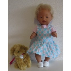 tuinrok blauw met hartjes roze baby born 43cm