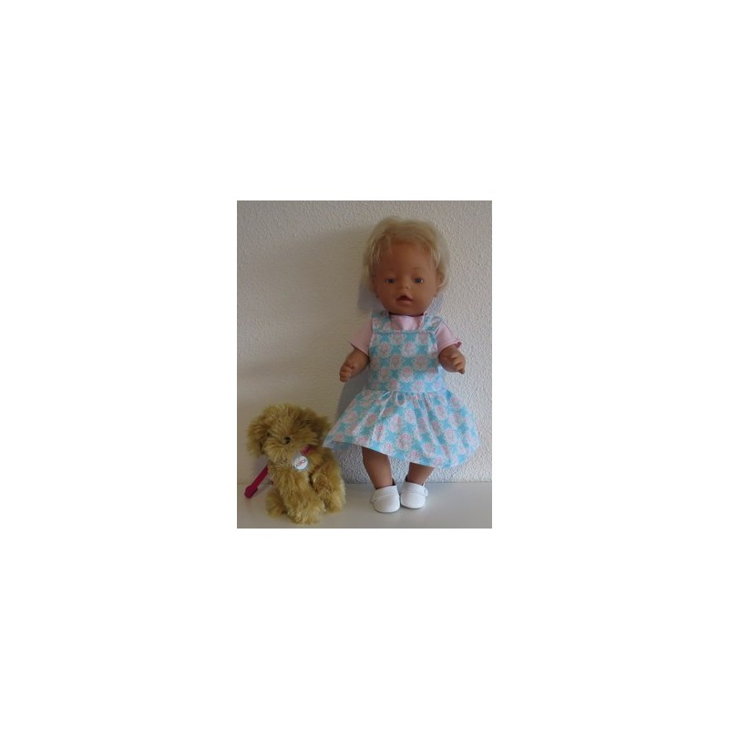 tuinrok blauw met hartjes roze baby born 43cm