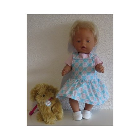 tuinrok blauw met hartjes roze baby born 43cm