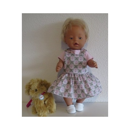 tuinrok donker groen met hartjes roze baby born 43cm