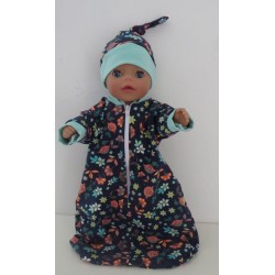 slaapzak mouwen blauw bloemen baby born little 36cm