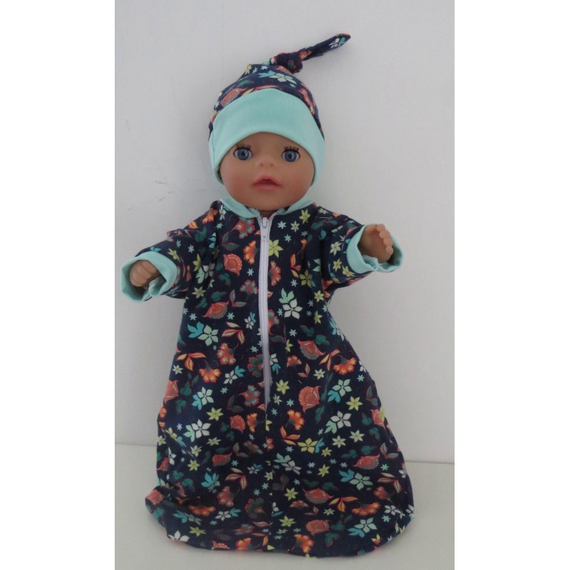 slaapzak mouwen blauw bloemen baby born little 36cm