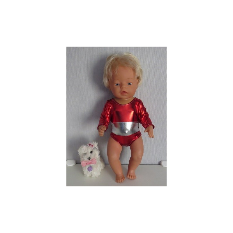 turnpakje rood met zilver baby born 43cm