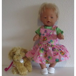 tuinrok roze dieren  baby born 43cm