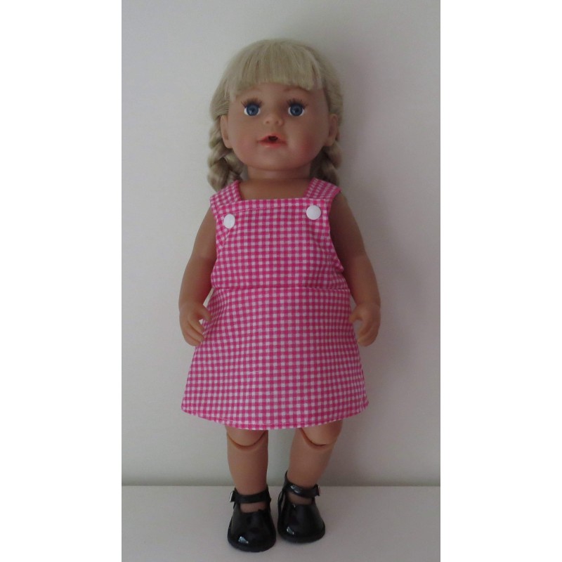 tuinrok hard roze geruit  baby born 43cm