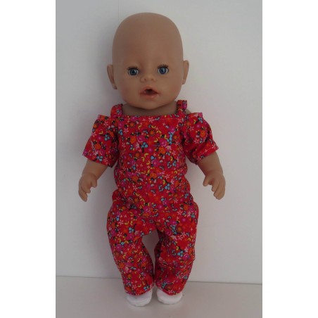 jumpsuit rood bloemetjes baby born 43cm
