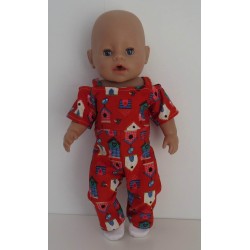 jumpsuit rood vogelhuisjes baby born 43cm
