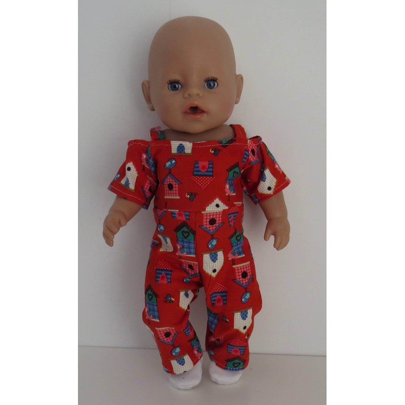 jumpsuit rood vogelhuisjes baby born 43cm