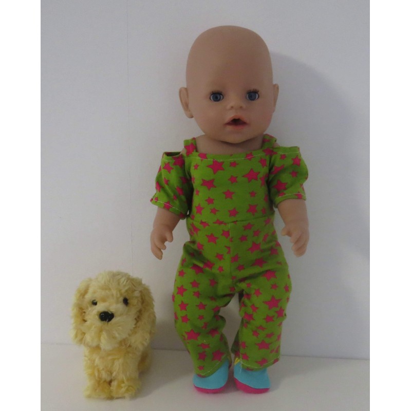 jumpsuit groen sterren roze baby born 43cm