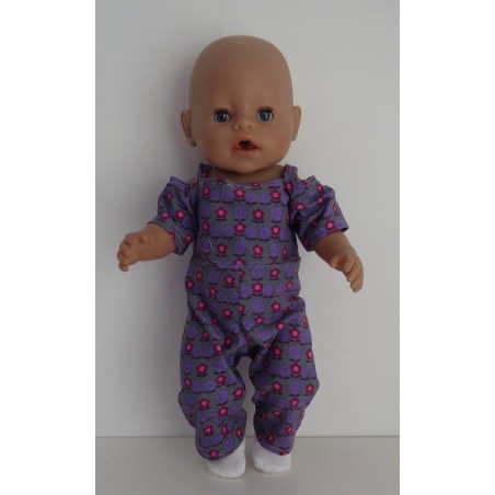 jumpsuit grijs met lila bloemen baby born 43cm