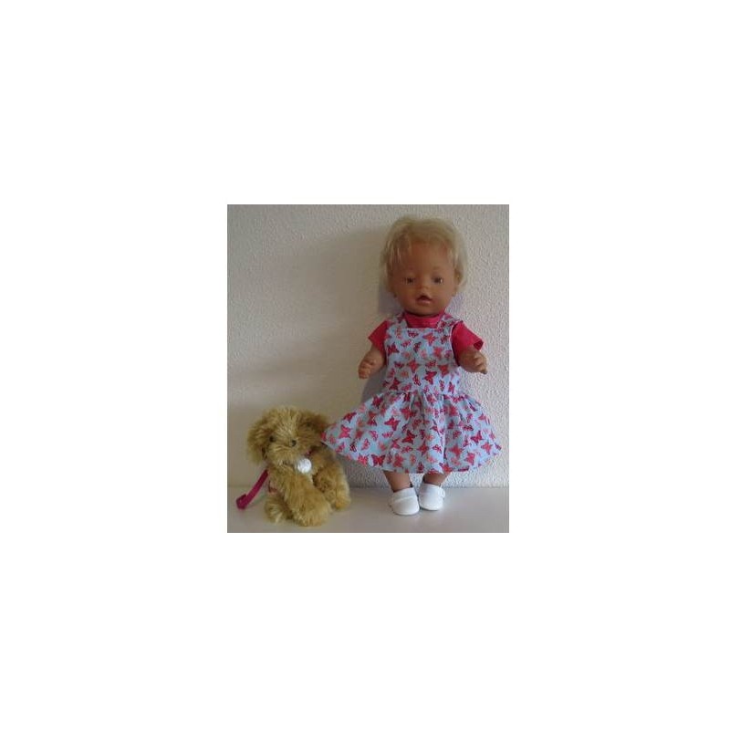 tuinrok blauw met vlinders roze baby born 43cm