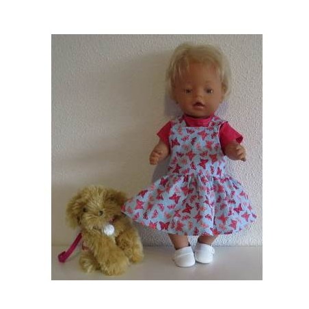 tuinrok blauw met vlinders roze baby born 43cm