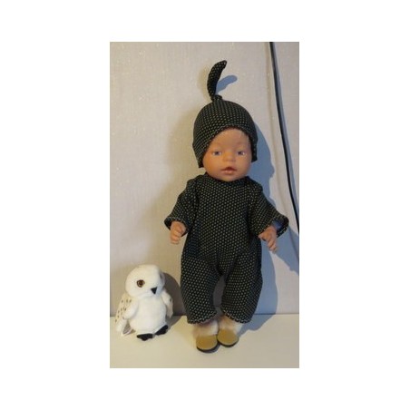 zomer slobpak donker blauw met stippen groen baby born 43cm