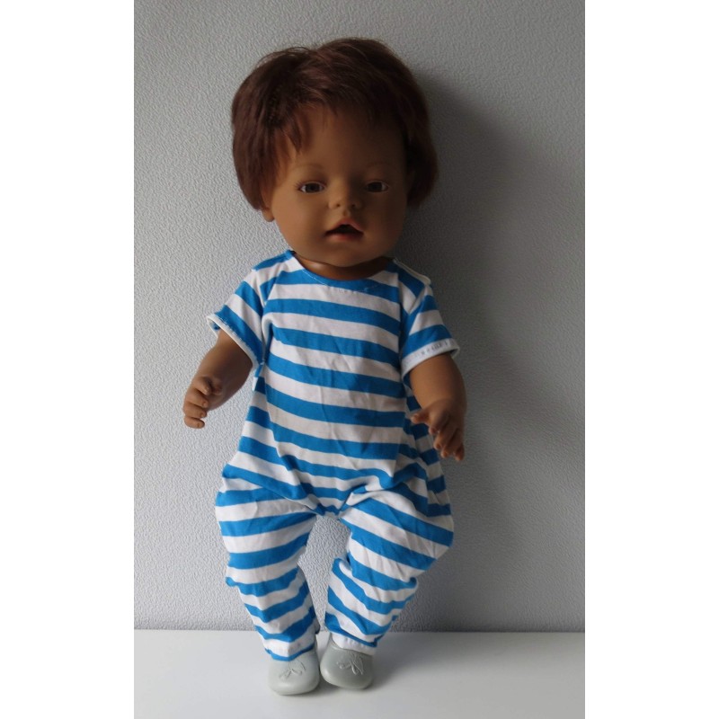 slobpak donker blauw gesteept baby born 43cm