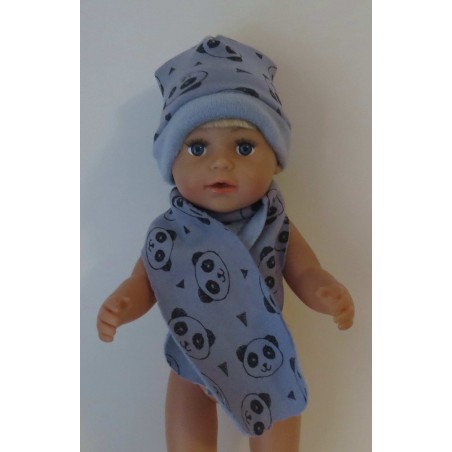 muts met sjaal blauw panda baby born 43cm