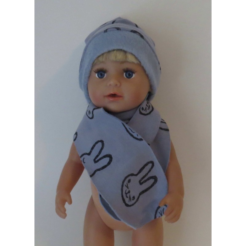 muts met sjaal blauw konijnen baby born 43cm