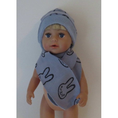 muts met sjaal blauw konijnen baby born 43cm
