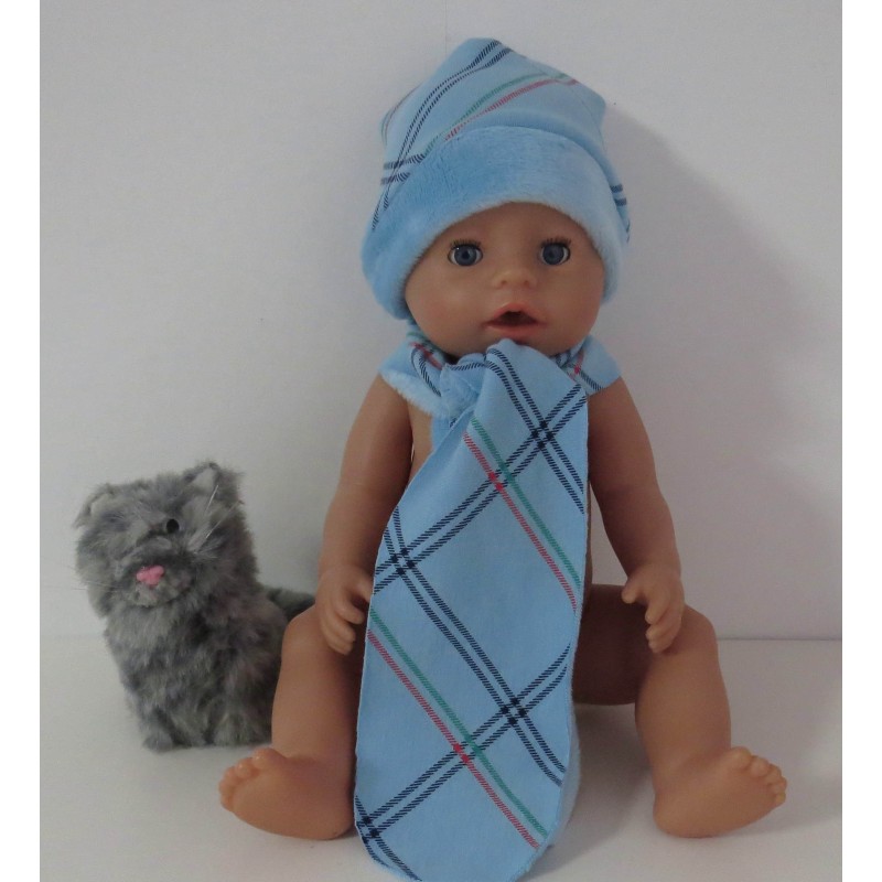 muts met sjaal blauw geruit baby born 43cm