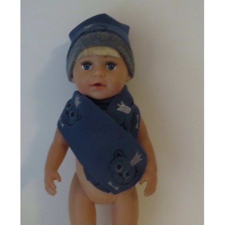 muts met sjaal blauw beren baby born 43cm