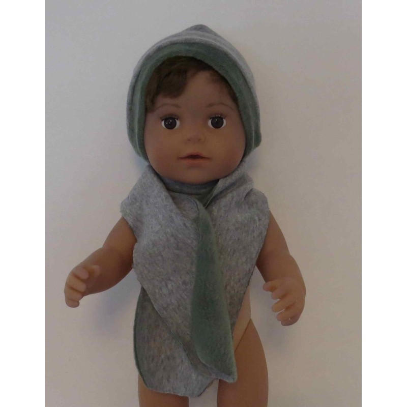 muts met sjaal grijs met groen baby born 43cm