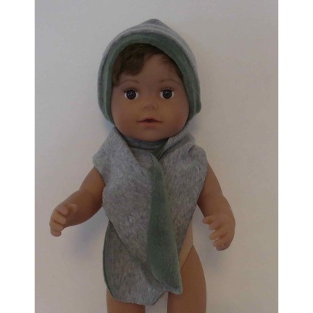 muts met sjaal grijs met groen baby born 43cm