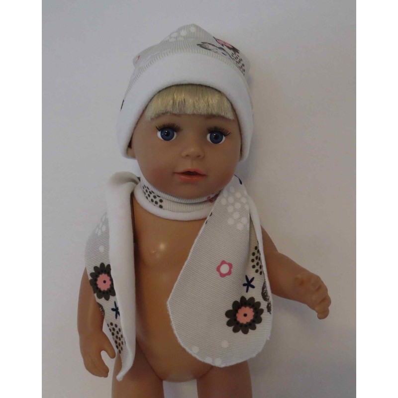 muts met sjaal gestreept bloemen baby born 43cm