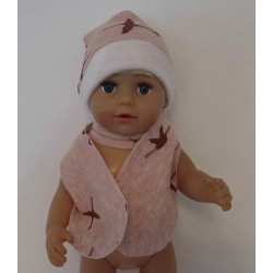 muts met sjaal roze vogels baby born 43cm