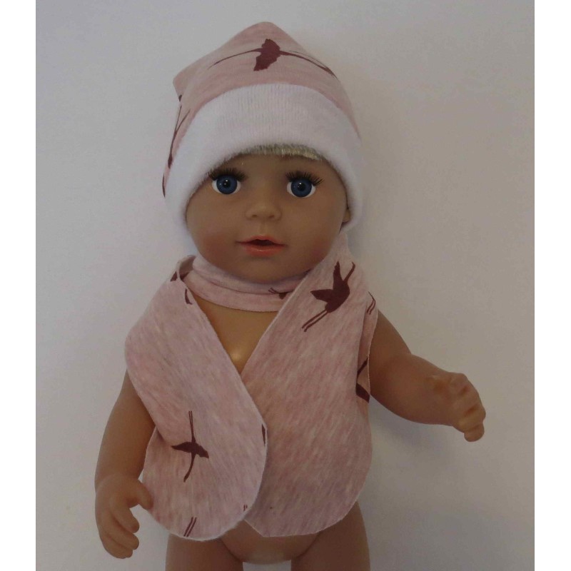 muts met sjaal roze vogels baby born 43cm