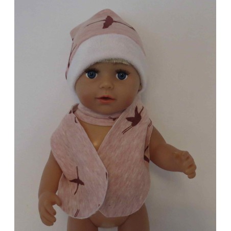 muts met sjaal roze vogels baby born 43cm