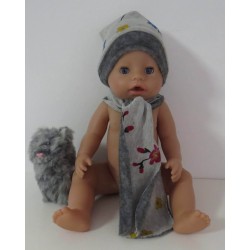 muts met sjaal grijs bloemen baby born 43cm
