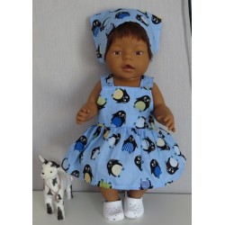 tuinrok blauw  pinguins baby born 43cm