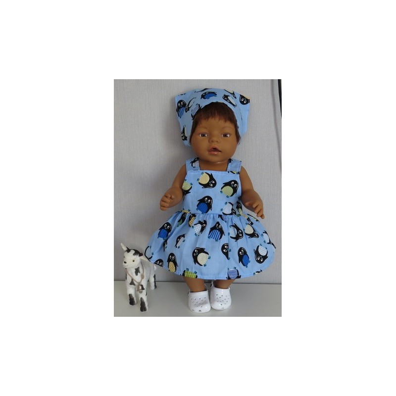 tuinrok blauw  pinguins baby born 43cm