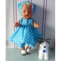 ballonjurk setje aqua blauw polka dots baby born 43cm