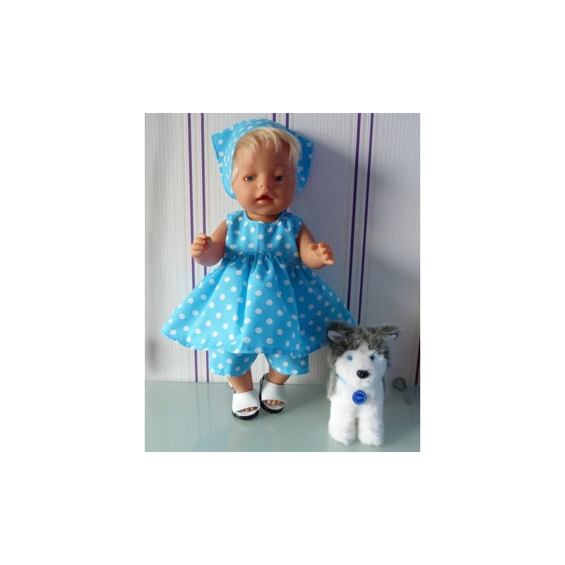 ballonjurk setje aqua blauw polka dots baby born 43cm