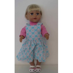 tuinrok blauw hartjes  baby born 43cm