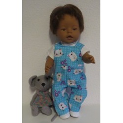 tuinbroek blauw kat baby born 43cm