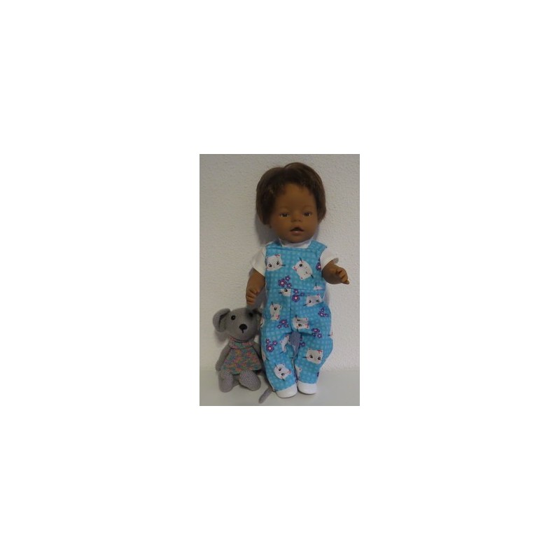 tuinbroek blauw kat baby born 43cm