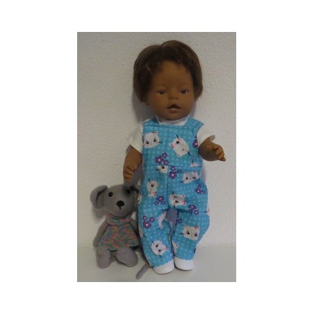 tuinbroek blauw kat baby born 43cm